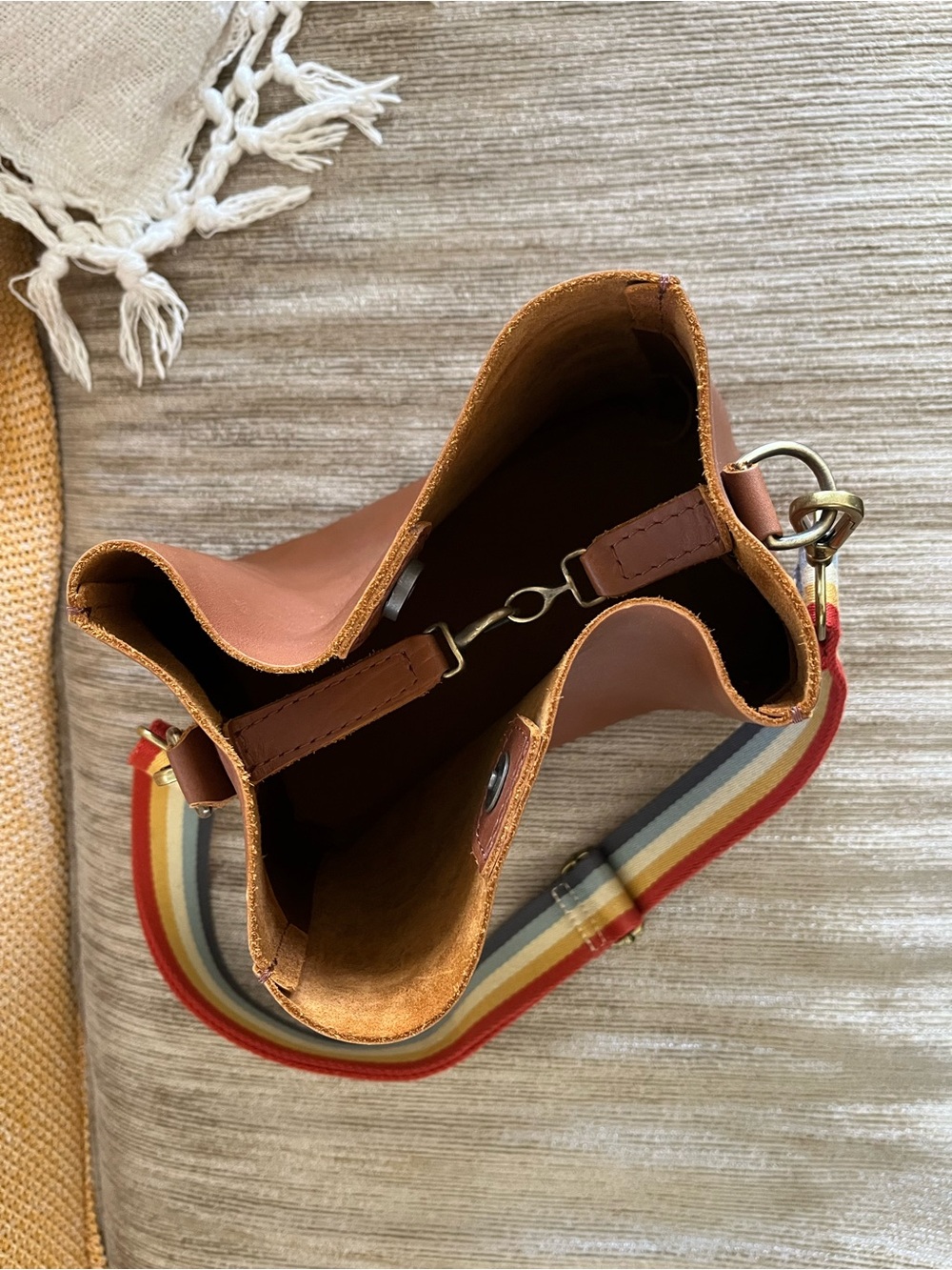 Portland Leather Brown Butterfly Bucket Bag - Picture 4 of 10